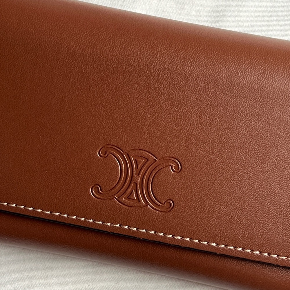 BRAND NEW AUTHENTIC Celine Sunglasses eyeglass Case Wristlet Brown Leather - Picture 2 of 9